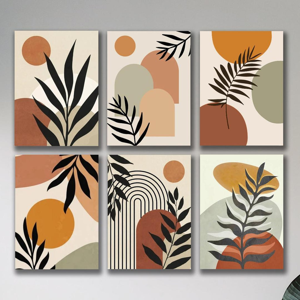 Set of 6 Abstract Art Wall Frames Multicolor Wood 8x11