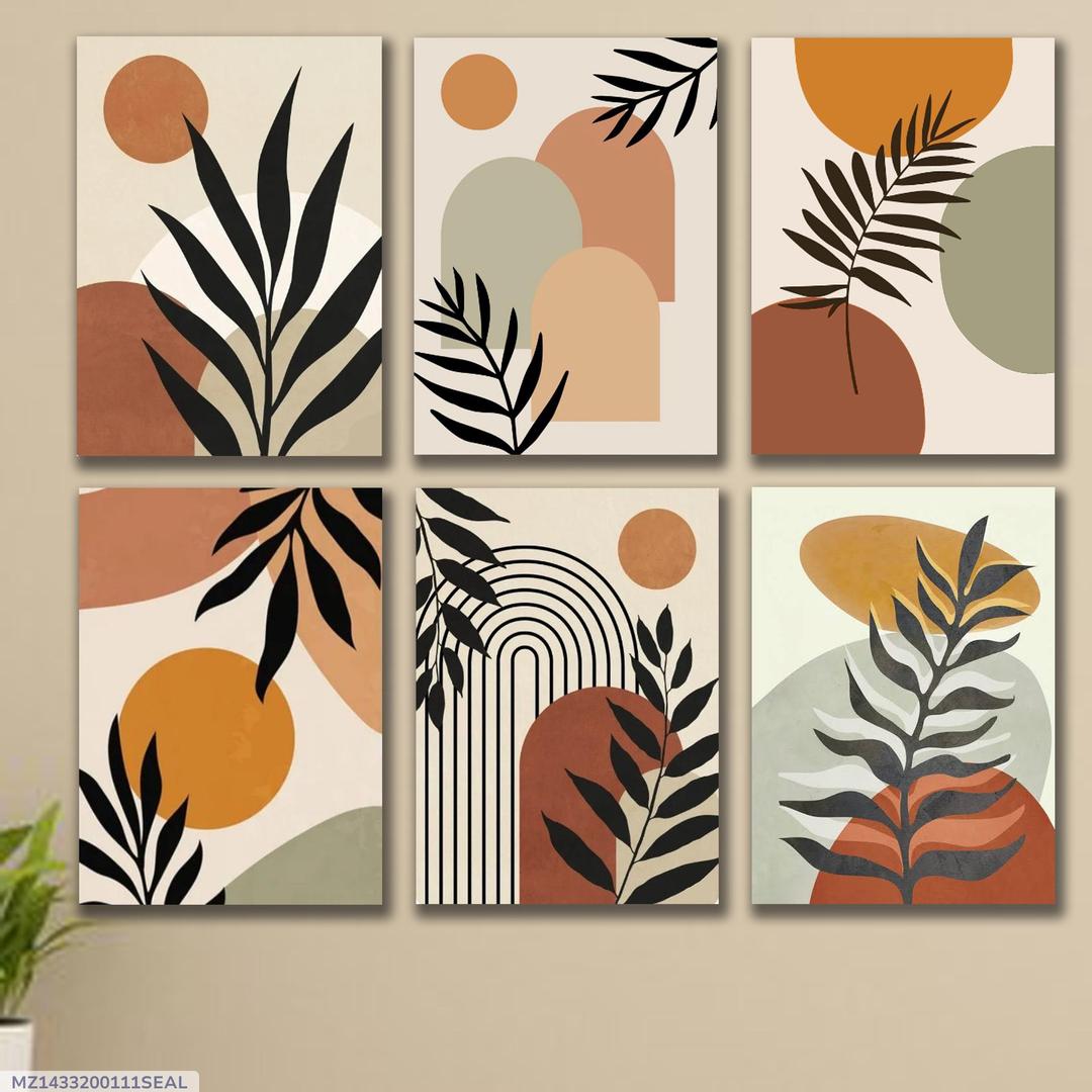 Set of 6 Abstract Art Wall Frames Multicolor Wood 8x11
