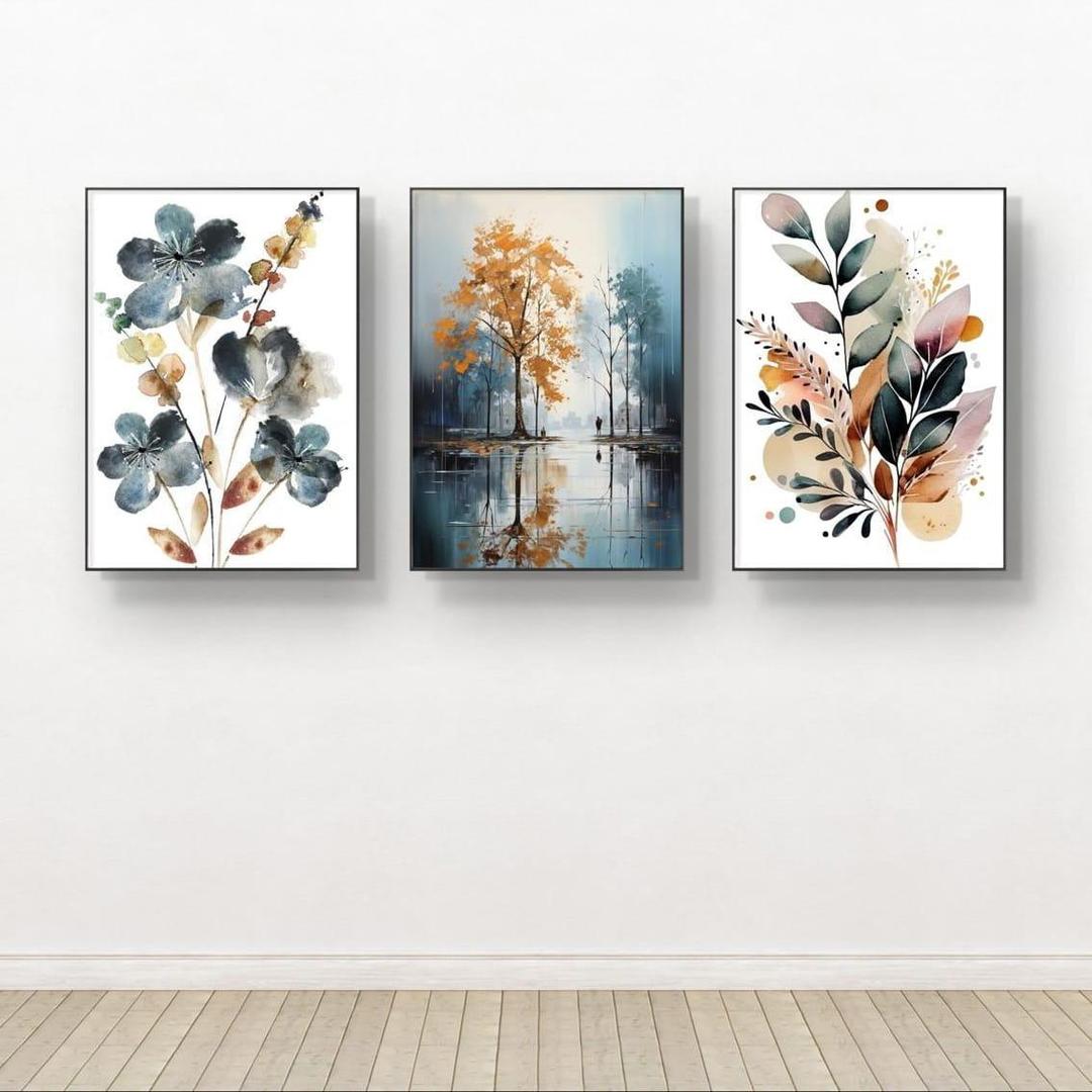 Set of 3 Wooden Abstract Wall Art Frames Multicolor 8x11