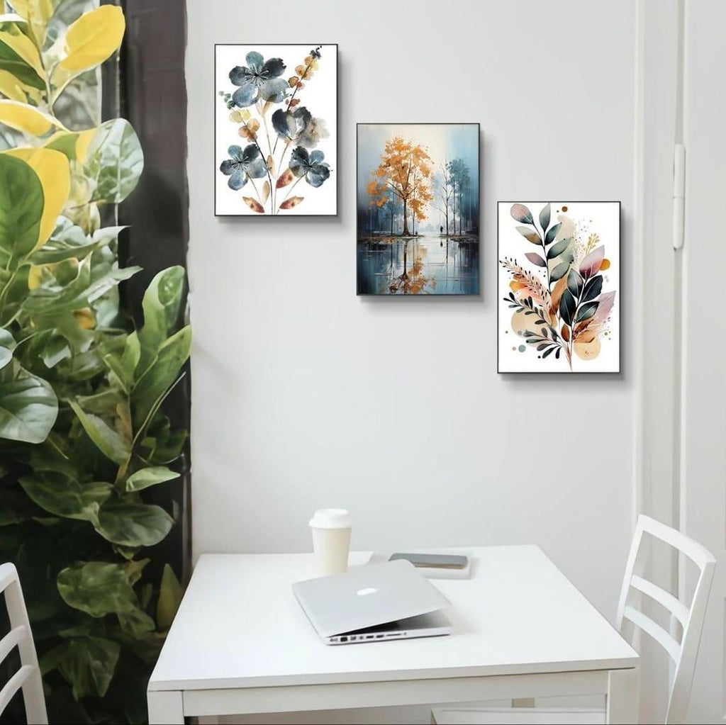 Set of 3 Wooden Abstract Wall Art Frames Multicolor 8x11