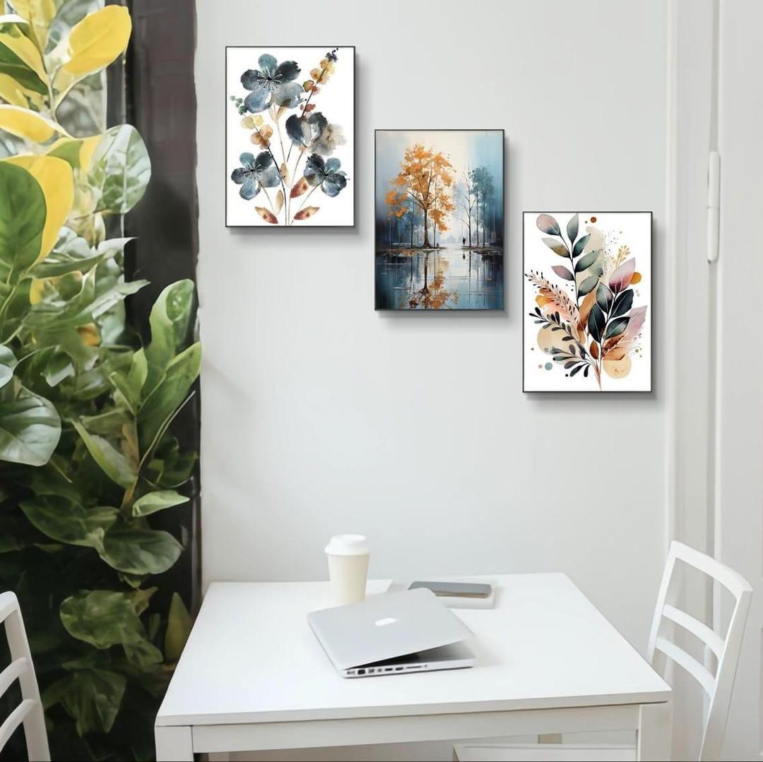 Set of 3 Wooden Abstract Wall Art Frames Multicolor 8x11