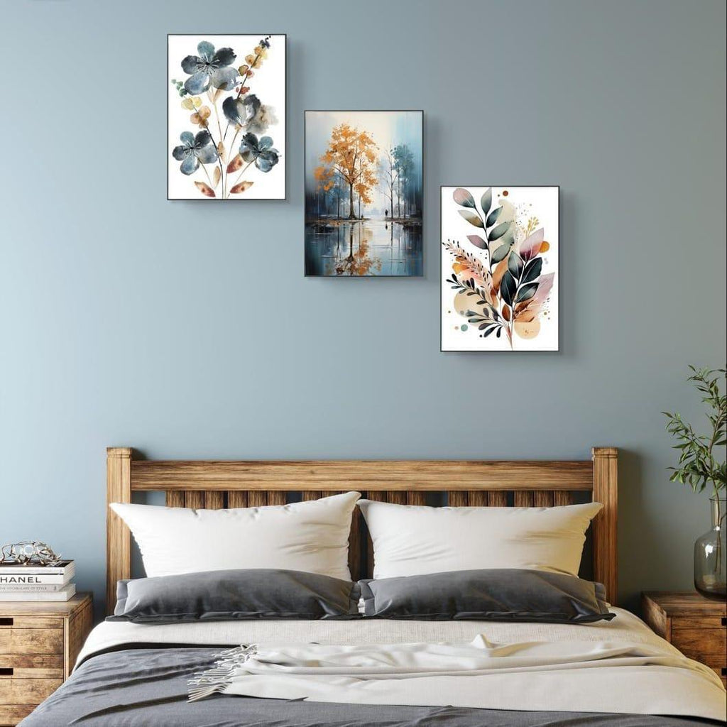 Set of 3 Wooden Abstract Wall Art Frames Multicolor 8x11
