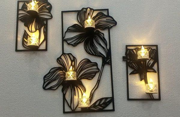 Black Flower Wall Art Set of 3 for Home Decor